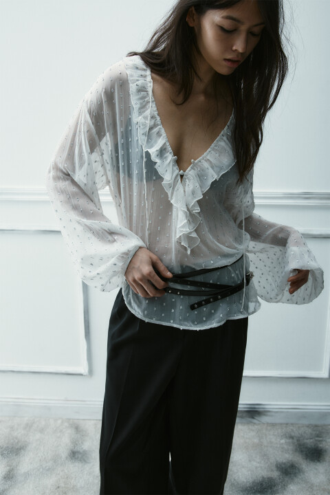 

Блузка шифоновая с воланами, Молочный, Блузка шифоновая с воланами