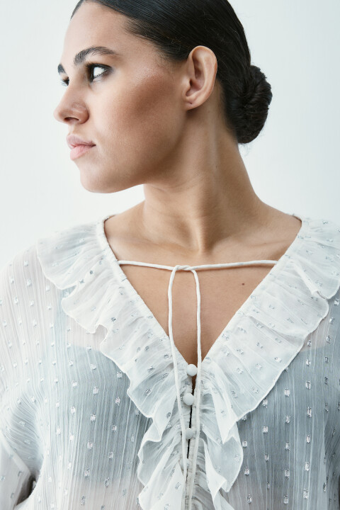 

Блузка шифоновая с воланами, Молочный, Блузка шифоновая с воланами