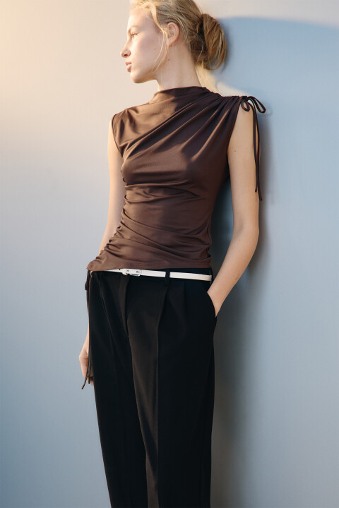 

Блузка-топ с драпировками, Коричневый, Блузка-топ с драпировками