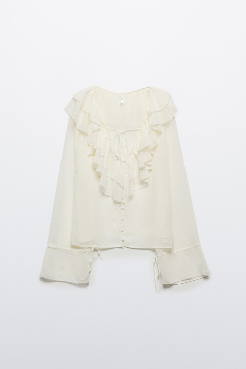 

Блузка шифоновая с воланами и завязками, Молочный, Блузка шифоновая с воланами и завязками