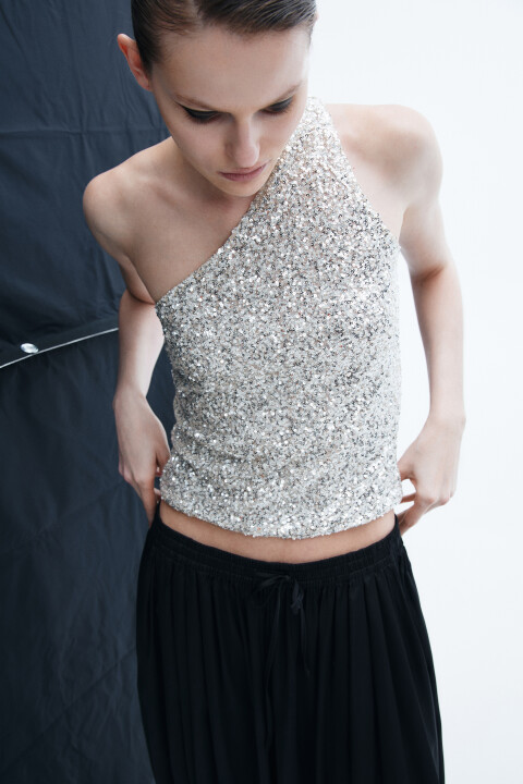 

Блузка-топ на одно плечо, Серый, Блузка-топ на одно плечо