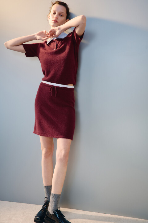 

Юбка вязаная с бельевым поясом, Бордовый, Юбка вязаная с бельевым поясом