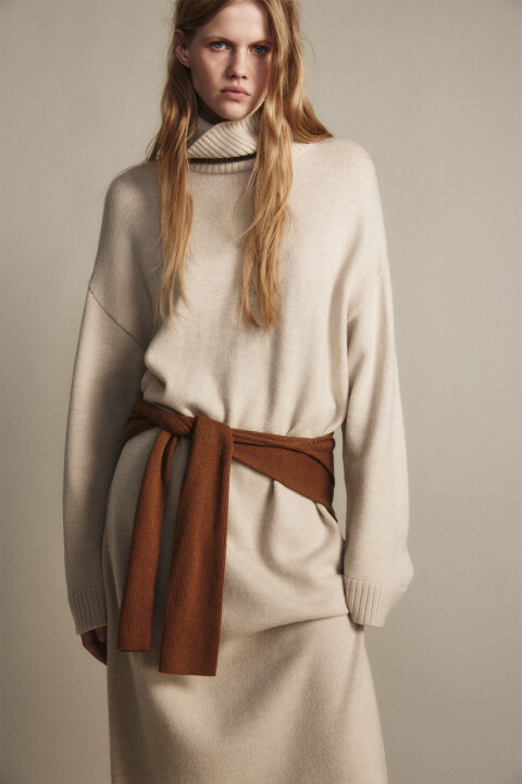 

Платье миди из вязаного трикотажа, Бежевый, Платье миди из вязаного трикотажа