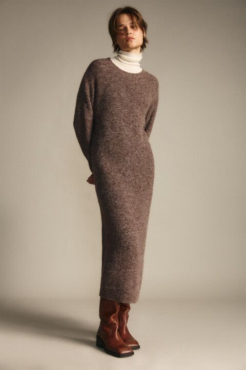 

Платье миди из вязаного трикотажа, Бежевый, Платье миди из вязаного трикотажа