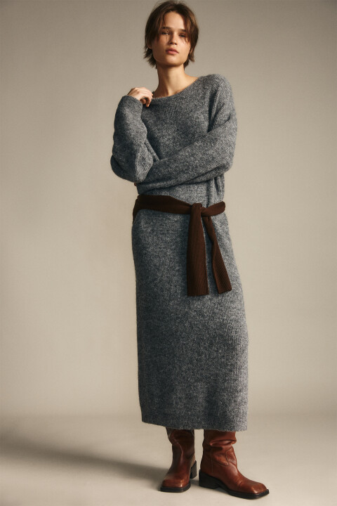 

Платье миди из вязаного трикотажа, Серый, Платье миди из вязаного трикотажа