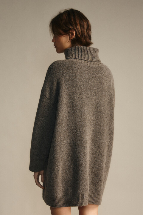 

Платье-свитер с воротником в рубчик, Коричневый, Платье-свитер с воротником в рубчик