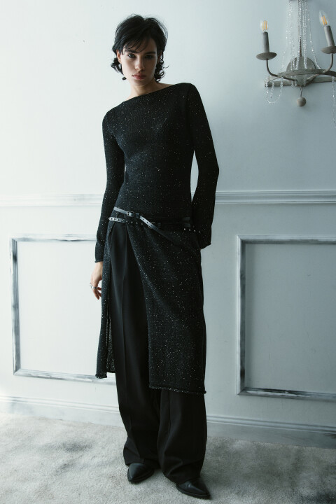 

Платье макси вязаное с пайетками, Черный, Платье макси вязаное с пайетками