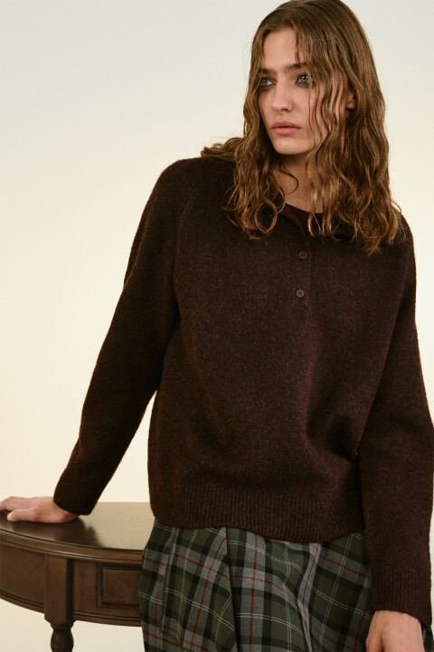 

Свитер с застежкой на груди, Бордовый, Свитер с застежкой на груди