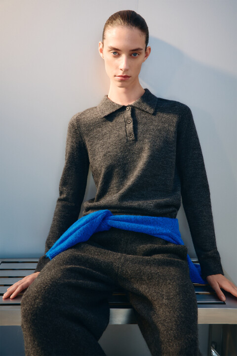 

Джемпер-поло вязаный с шерстью, Серый, Джемпер-поло вязаный с шерстью