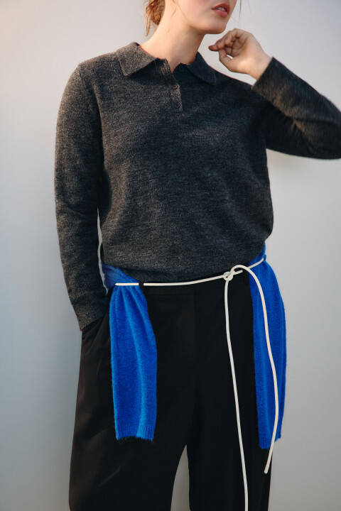 

Джемпер-поло вязаный с шерстью, Серый, Джемпер-поло вязаный с шерстью