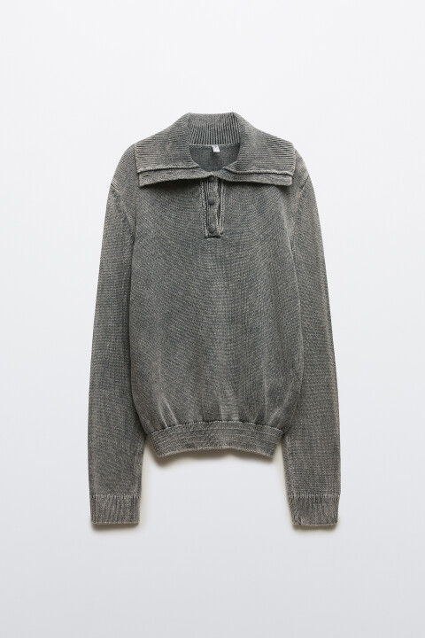 

Свитер укороченный с воротником-стойкой, Серый, Свитер укороченный с воротником-стойкой