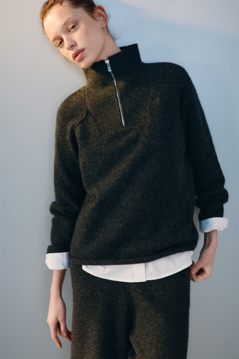 

Джемпер вязаный с воротником на молнии, Серый, Джемпер вязаный с воротником на молнии