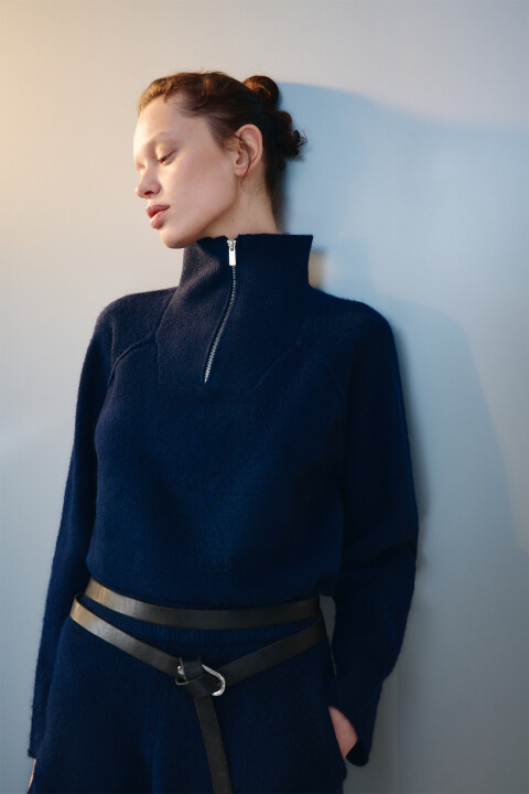 

Джемпер вязаный с воротником на молнии, Голубой, Джемпер вязаный с воротником на молнии