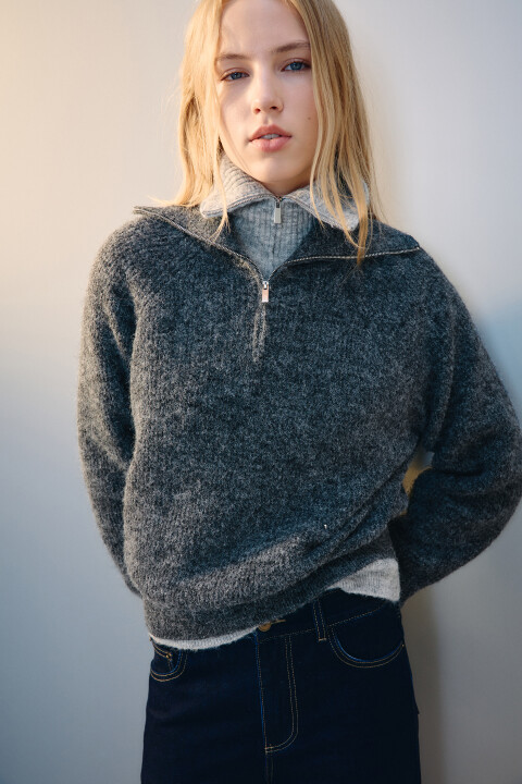 

Джемпер на молнии вязаный с шерстью, Серый, Джемпер на молнии вязаный с шерстью