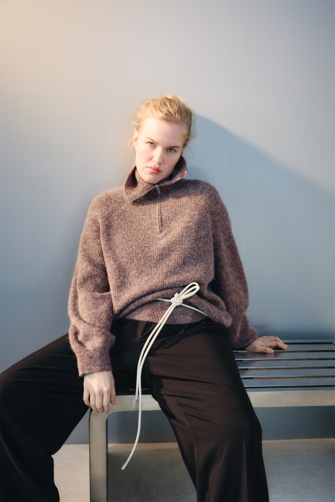 

Джемпер на молнии вязаный с шерстью, Бежевый, Джемпер на молнии вязаный с шерстью