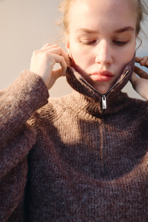 

Джемпер на молнии вязаный с шерстью, Бежевый, Джемпер на молнии вязаный с шерстью