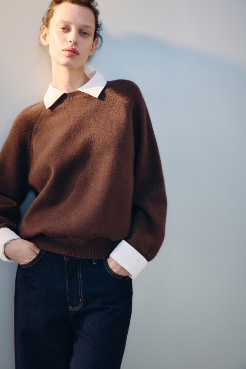 

Джемпер вязаный со съемным воротником, Коричневый, Джемпер вязаный со съемным воротником