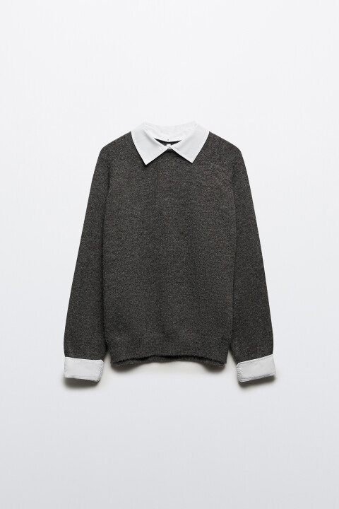 

Джемпер вязаный со съемным воротником, Серый, Джемпер вязаный со съемным воротником