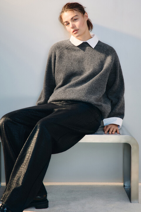 

Джемпер вязаный со съемным воротником, Серый, Джемпер вязаный со съемным воротником