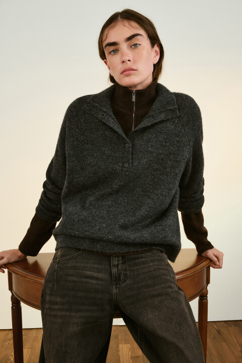 

Джемпер шерстяной с воротником-стойкой, Серый, Джемпер шерстяной с воротником-стойкой