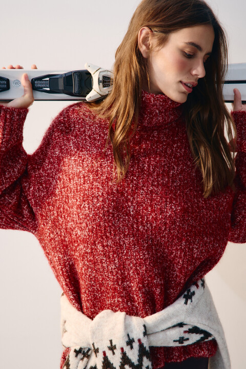 

Свитер свободный с шерстью, Бордовый, Свитер свободный с шерстью