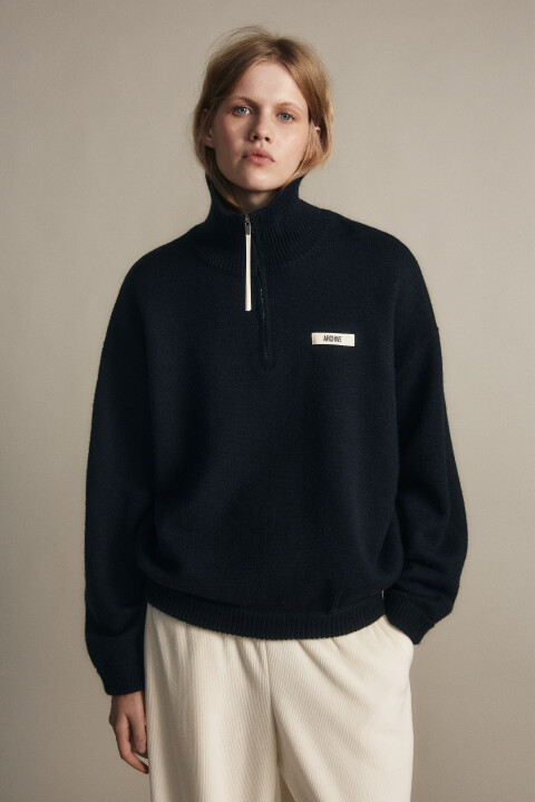 

Джемпер на молнии вязаный с патчем, Синий, Джемпер на молнии вязаный с патчем