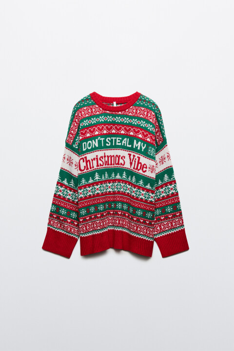 

Джемпер вязаный с надписью и узором, Красный, Джемпер вязаный с надписью и узором