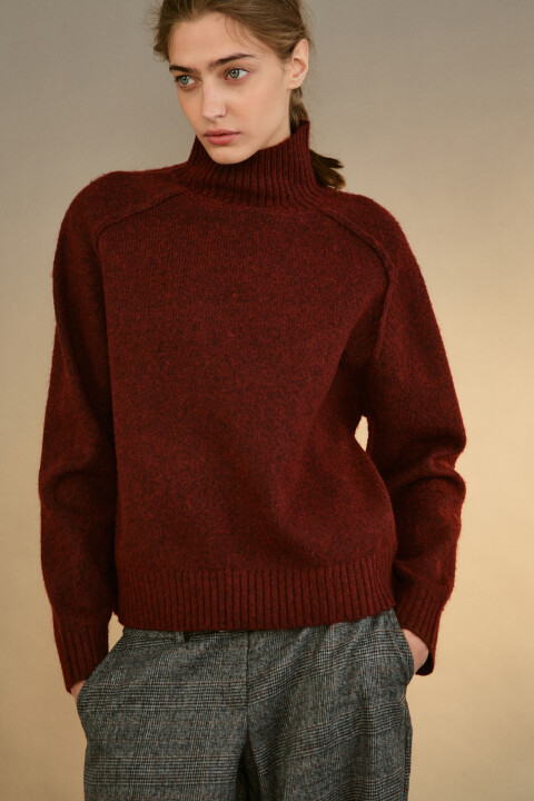 

Свитер с воротником-стойкой, Бордовый, Свитер с воротником-стойкой