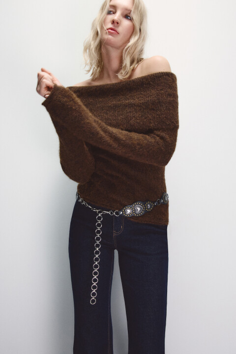 

Джемпер вязаный с открытыми плечами, Серый, Джемпер вязаный с открытыми плечами