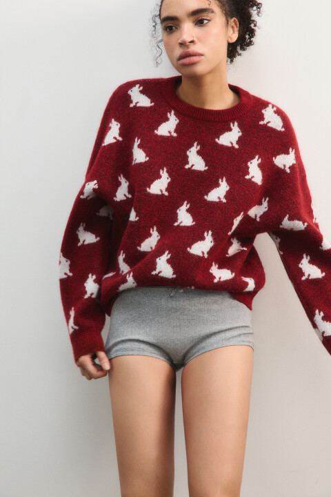 

Джемпер вязаный с принтом, Красный, Джемпер вязаный с принтом