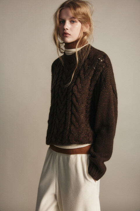 

Джемпер вязаный с узором-косичкой, Молочный, Джемпер вязаный с узором-косичкой