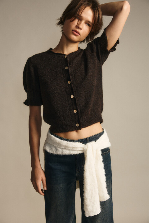 

Джемпер вязаный ажурный с оборками, Серый, Джемпер вязаный ажурный с оборками