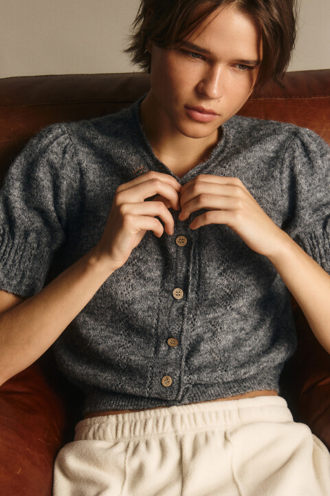 

Джемпер вязаный ажурный с оборками, Серый, Джемпер вязаный ажурный с оборками