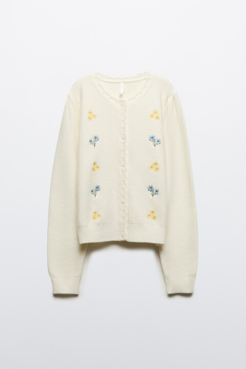 

Кардиган на пуговицах с вышивкой, Молочный, Кардиган на пуговицах с вышивкой