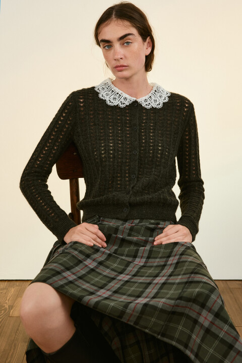 

Кардиган с кружевным воротничком, Зеленый, Кардиган с кружевным воротничком