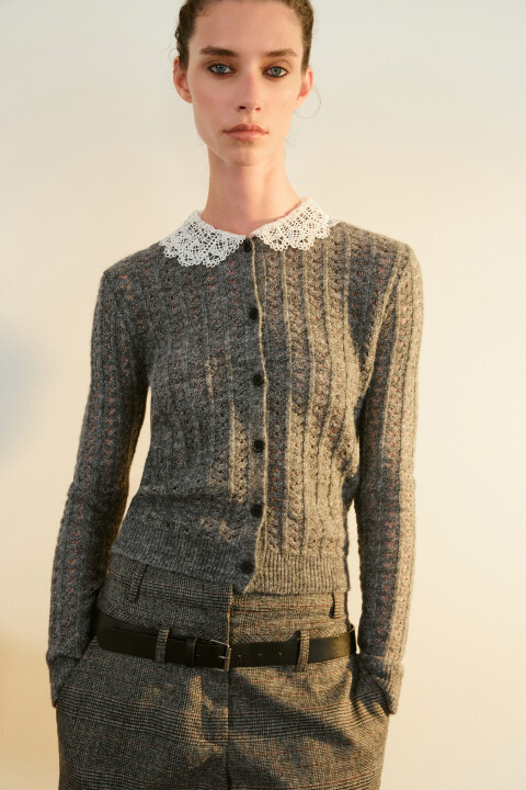 

Кардиган с кружевным воротничком, Серый, Кардиган с кружевным воротничком