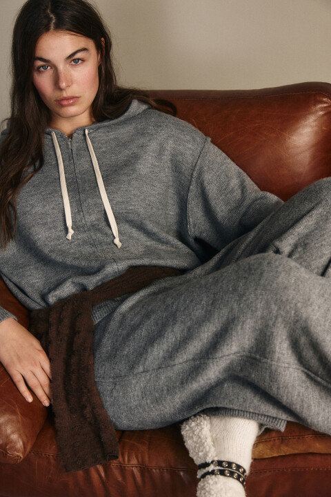 

Толстовка на молнии вязаная с капюшоном, Серый, Толстовка на молнии вязаная с капюшоном