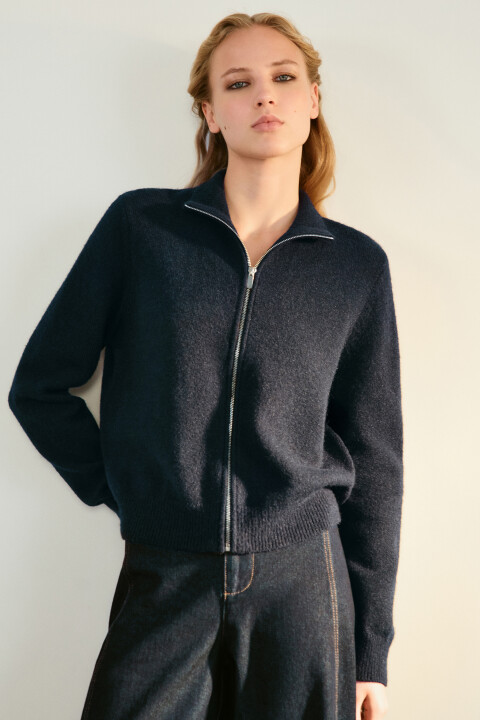 

Кардиган на молнии с воротником-стойкой, Синий, Кардиган на молнии с воротником-стойкой