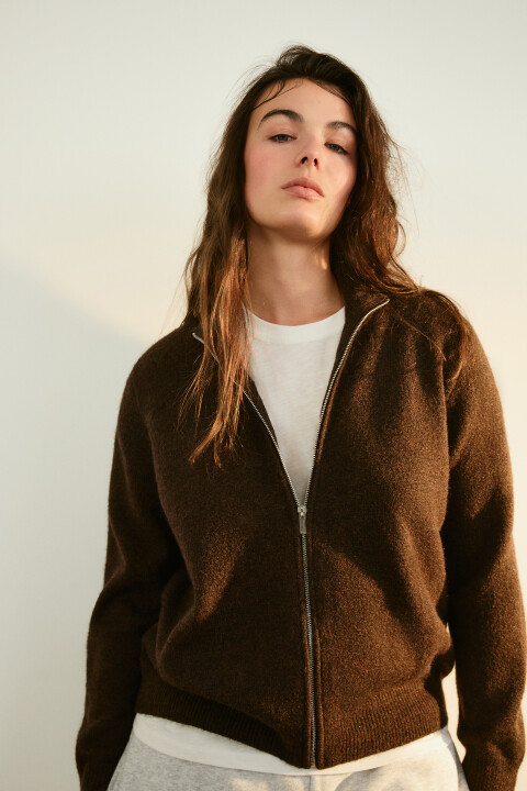 

Кардиган на молнии с воротником-стойкой, Коричневый, Кардиган на молнии с воротником-стойкой