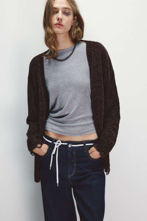 

Кардиган велюровый с рваными краями, Черный, Кардиган велюровый с рваными краями