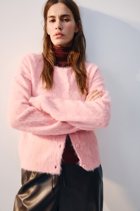 

Кардиган на пуговицах с шерстью, Розовый, Кардиган на пуговицах с шерстью