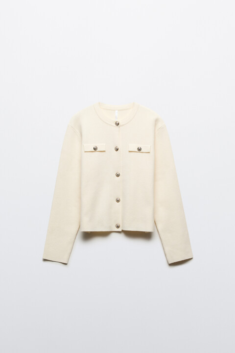 

Кардиган жаккардовый на пуговицах, Молочный, Кардиган жаккардовый на пуговицах