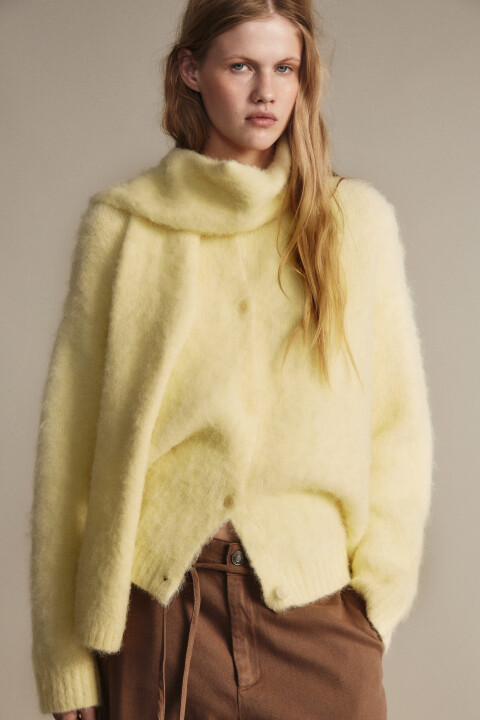 

Кардиган на пуговицах с шарфом, Ванильный, Кардиган на пуговицах с шарфом