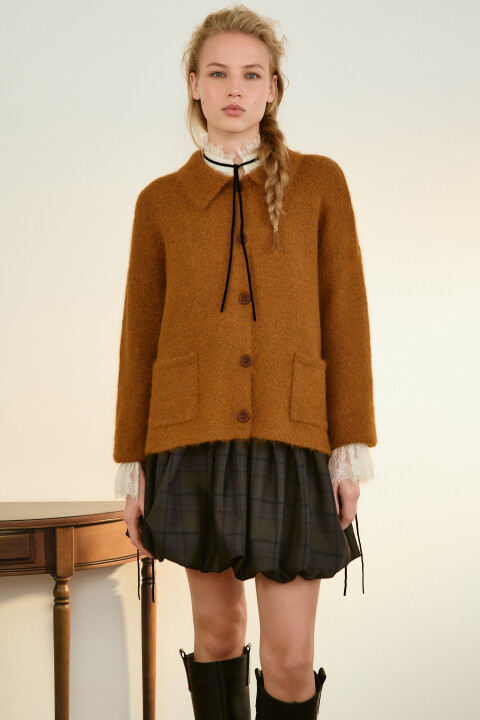 

Кардиган с отложным воротником, Оранжевый, Кардиган с отложным воротником