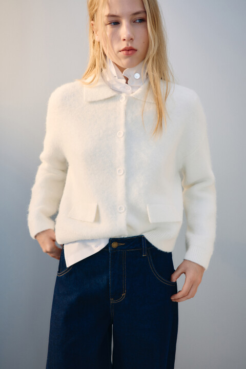 

Кардиган на пуговицах с шерстью, Молочный, Кардиган на пуговицах с шерстью