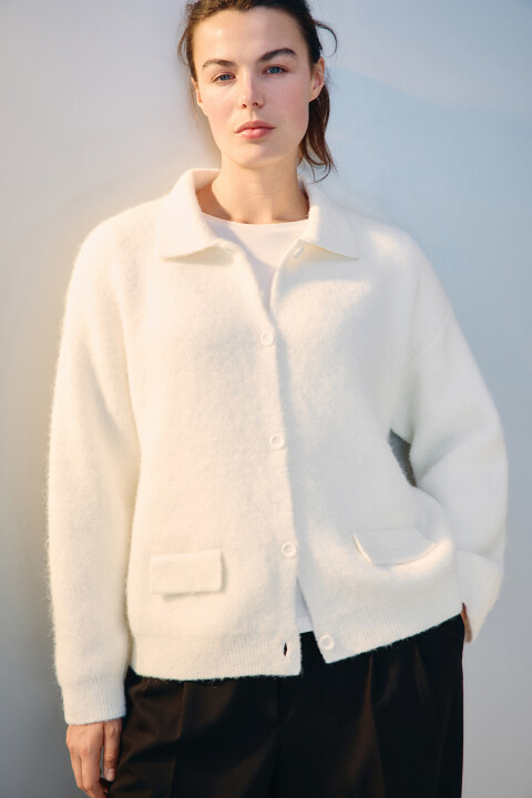 

Кардиган на пуговицах с шерстью, Молочный, Кардиган на пуговицах с шерстью
