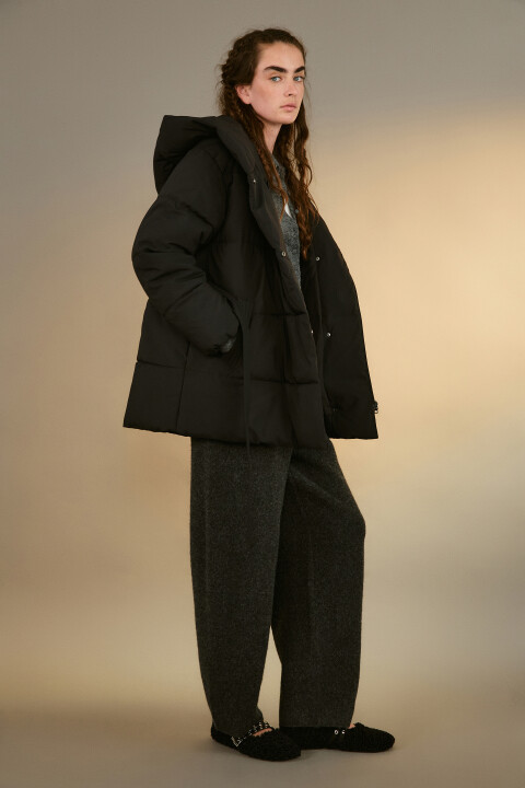 

Куртка стеганая с капюшоном и поясом, Черный, Куртка стеганая с капюшоном и поясом