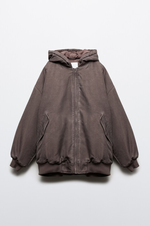 

Куртка-бомбер oversize с капюшоном, Коричневый, Куртка-бомбер oversize с капюшоном