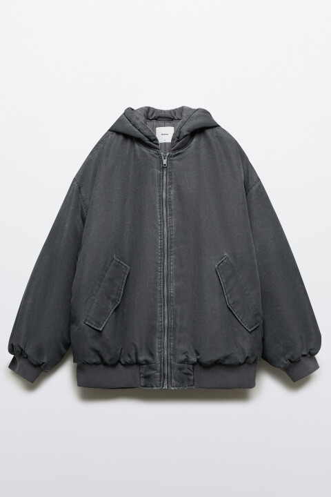 

Куртка-бомбер oversize с капюшоном, Серый, Куртка-бомбер oversize с капюшоном