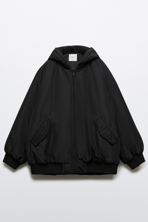 

Куртка-бомбер oversize с капюшоном, Черный, Куртка-бомбер oversize с капюшоном